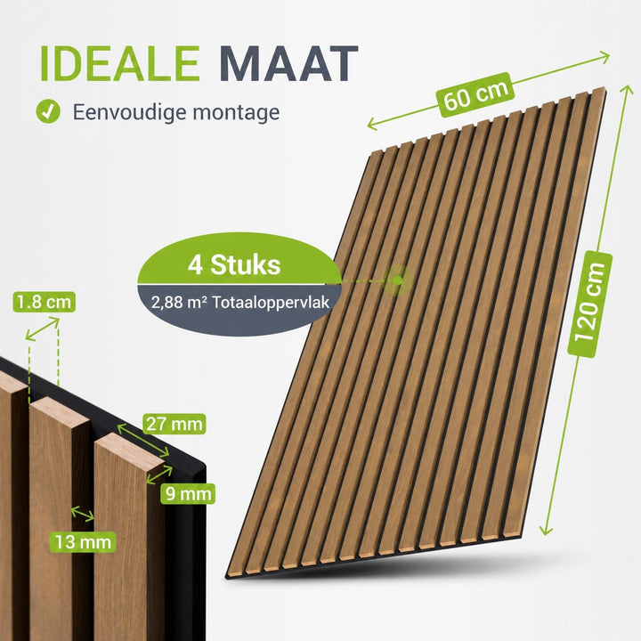 Akoestische wandpanelen houtlook – set van 4, samen 2,88 m²
