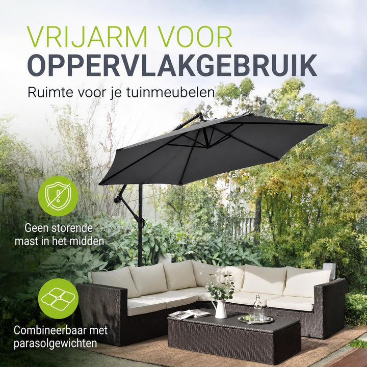 Zweefparasol Brazil – 300 cm, met slinger, voet en hoes