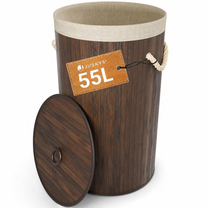 Bamboe wasmand Curly-Round – rond, 55 liter, met deksel