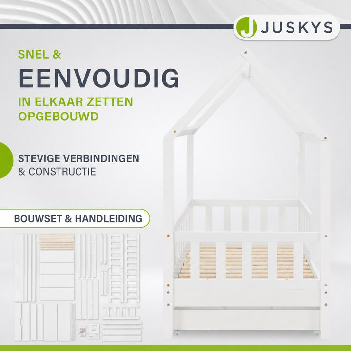 Kinderbed Marli 80x160 cm met bedlade – huisbed, wit