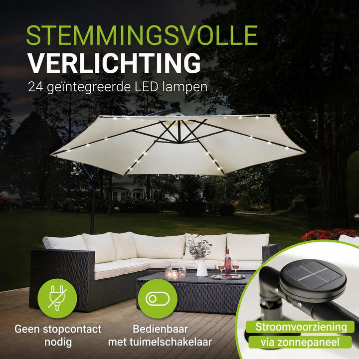 Zweefparasol Brazil 350 cm – met ledverlichting en voet