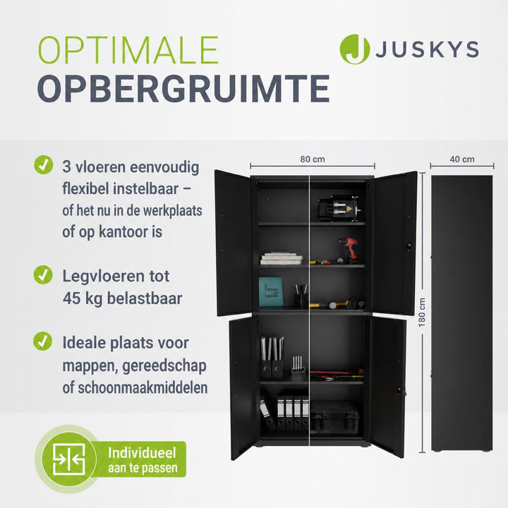 Metalen archiefkast – afsluitbaar, 3 verstelbare legplanken
