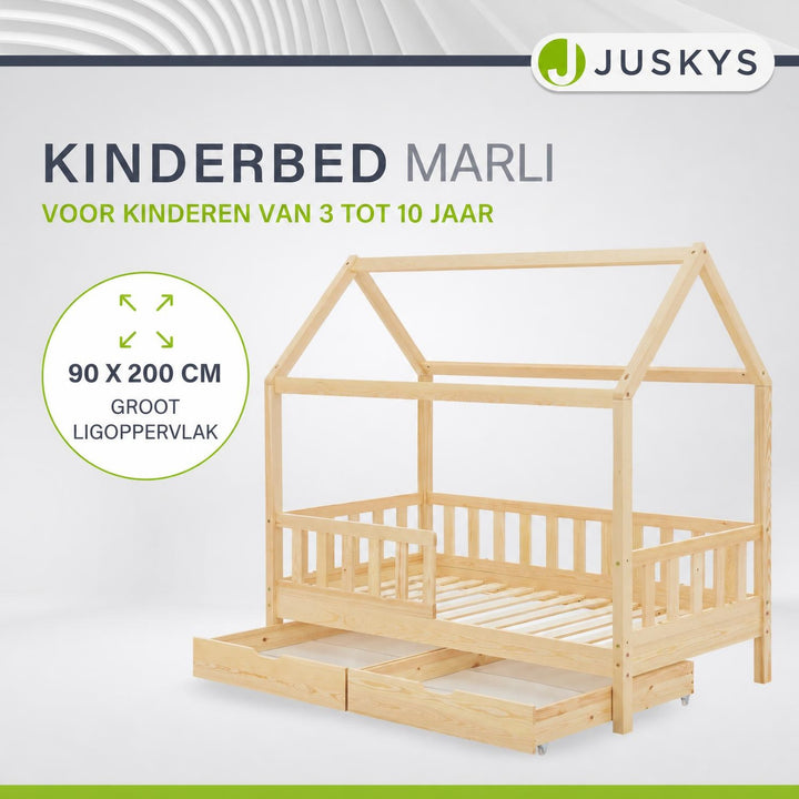 Kinderbed Marli 90x200 cm met bedlade – huisbed, wit