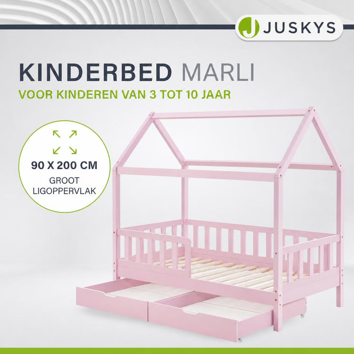 Kinderbed Marli 90x200 cm met bedlade – huisbed, wit
