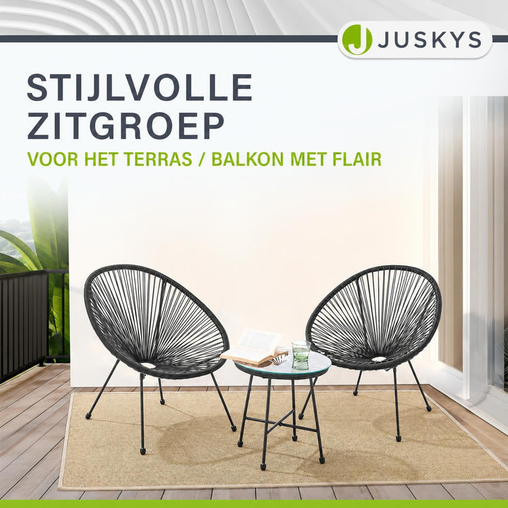Balkonset Ostana – 3-delig, tafel en 2 loungestoelen