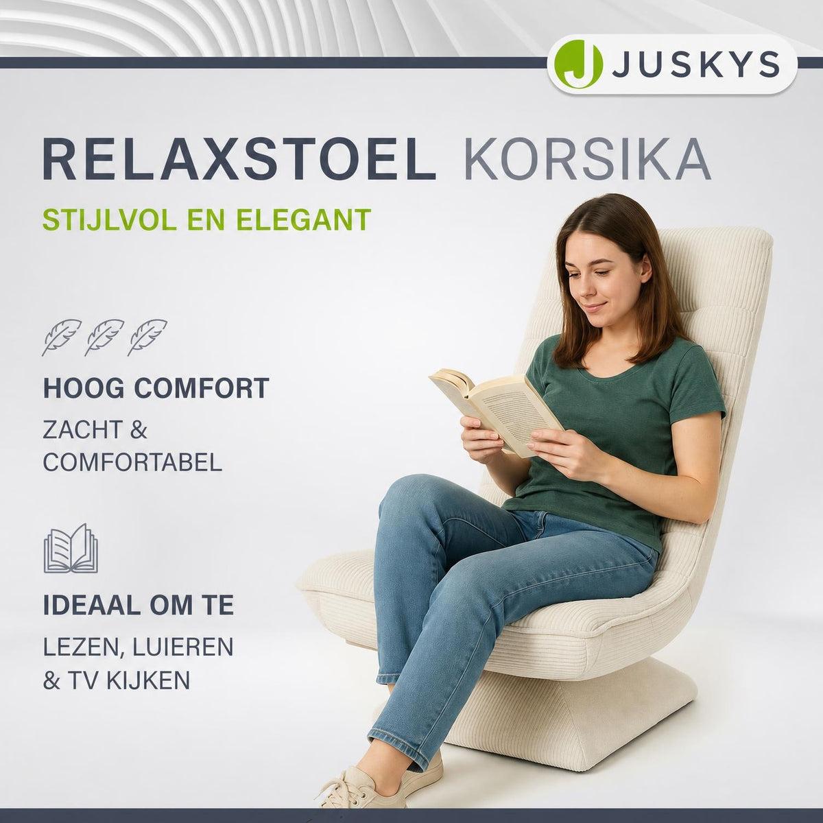 Relaxfauteuil Korsika van ribstof – 360° draaibaar, beige