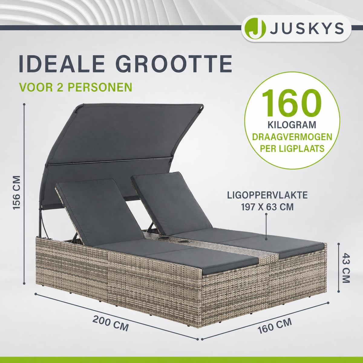 Dubbel ligbed Syros van wicker – 2 personen, met zonnedak