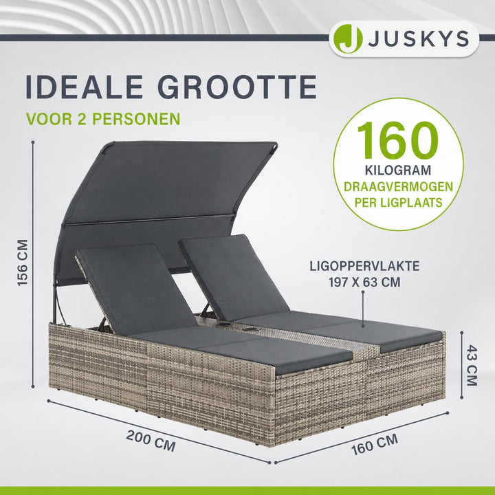 Dubbel ligbed Syros van wicker – 2 personen, met zonnedak