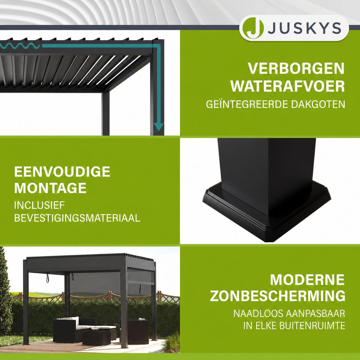 Pergola Tahiti 3 x 3 m met 2 zijwanden