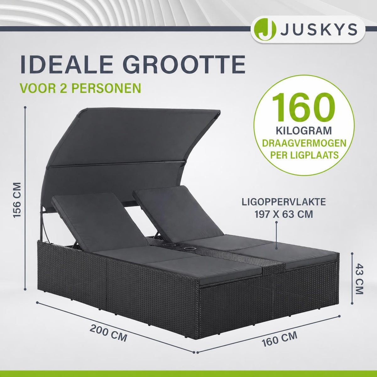 Dubbel ligbed Syros van wicker – 2 personen, met zonnedak