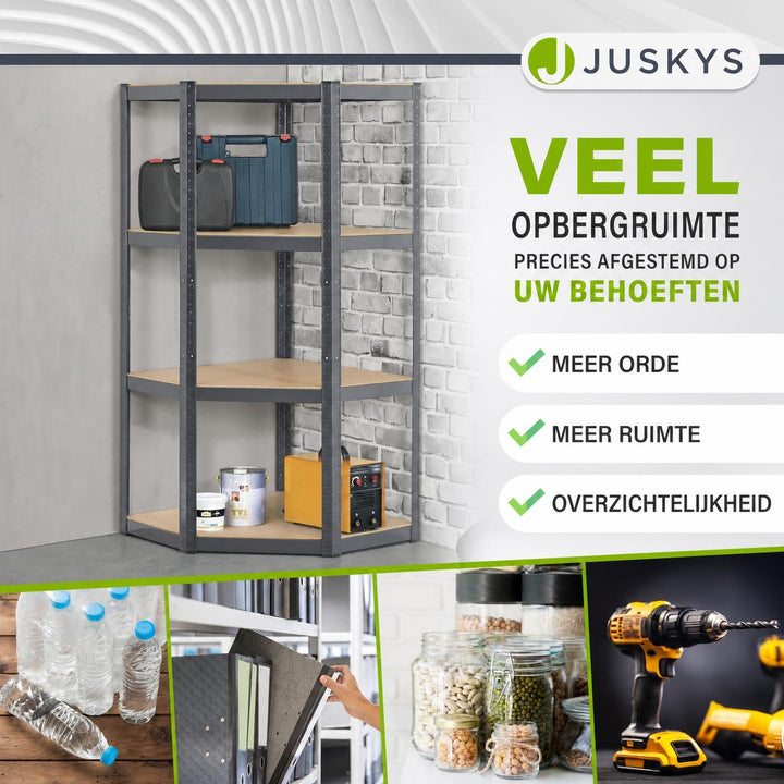 Metalen hoekstelling Corner Easy – 160x75x40-75 cm, MDF-planken