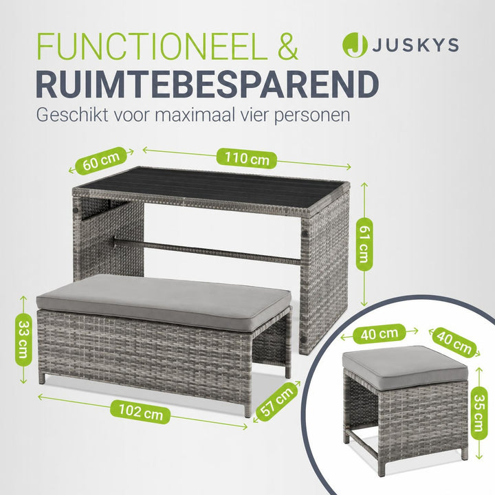 Wicker tuinset Jamaika 2-in-1 – voor 2 tot 4 personen, grijs