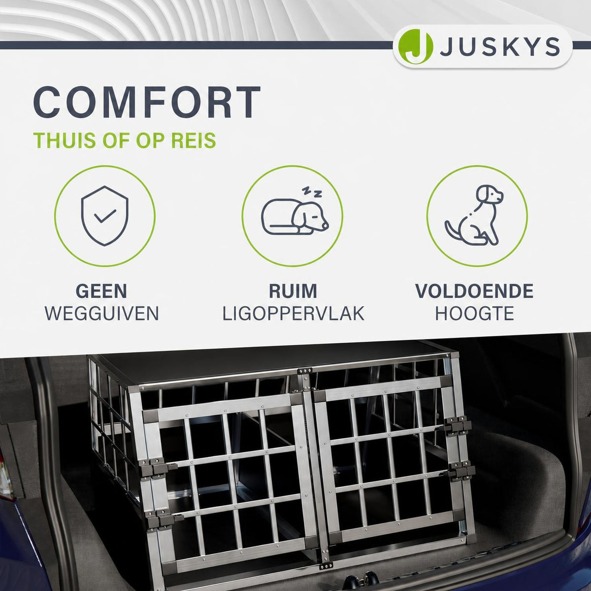 Hondenbench voor in de auto – aluminium, maat M met ventilatie