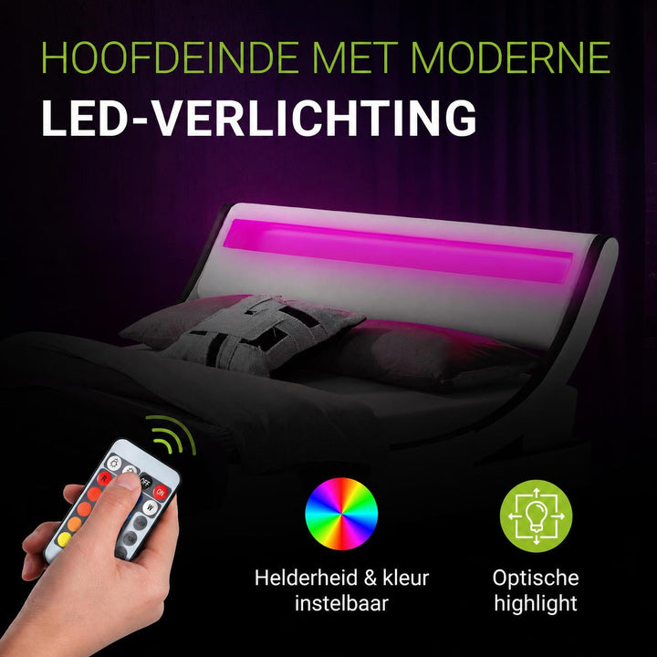 Gestoffeerd bed Valencia 140x200 cm – kunstleer met LED