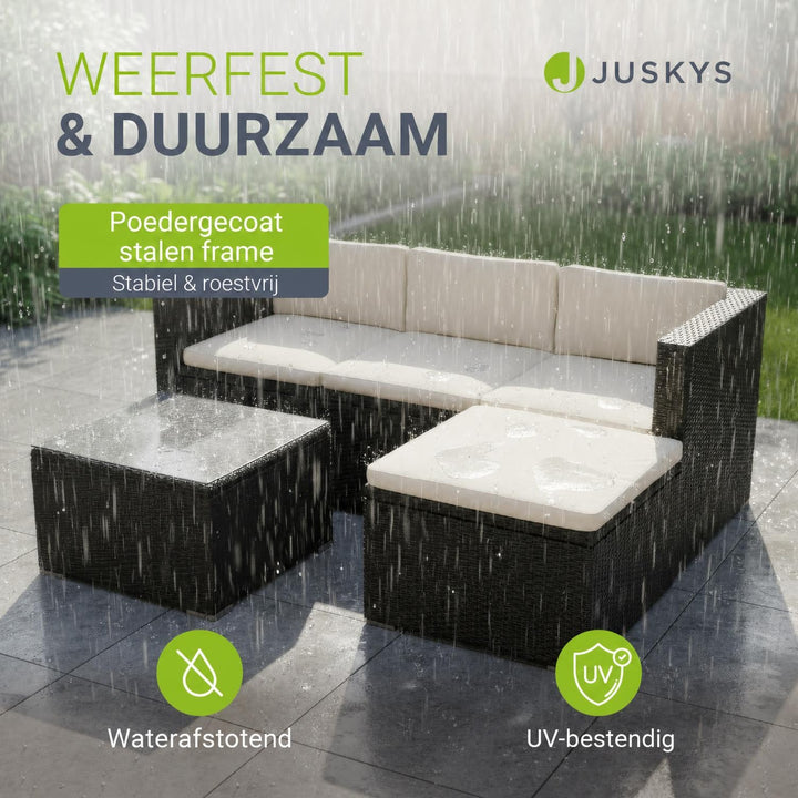 Wicker loungeset Punta Cana – 3 personen, bank met glazen tafel