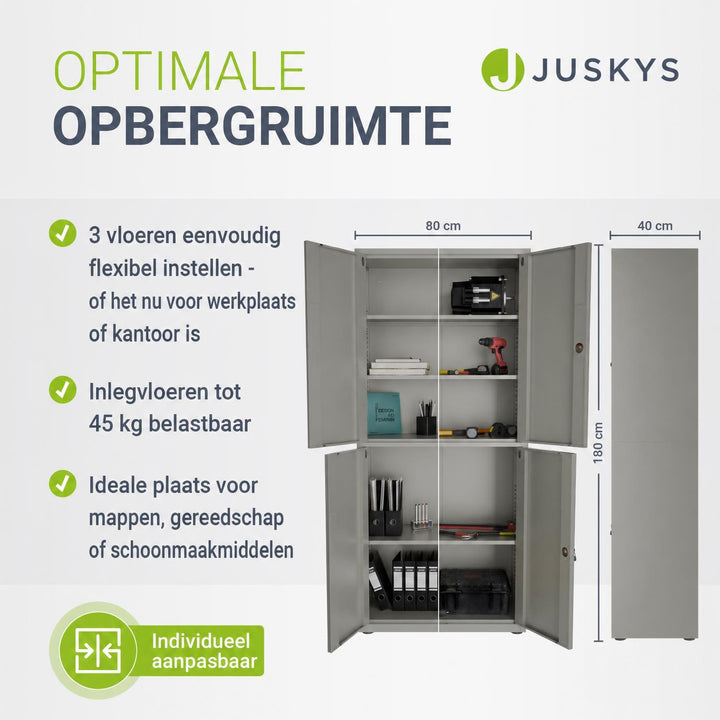 Metalen archiefkast – afsluitbaar, 3 verstelbare legplanken