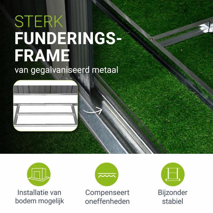 Metalen tuinhuis – verzinkt staal, lessenaarsdak, afsluitbaar