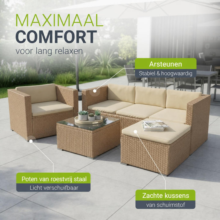 Wicker loungeset Punta Cana – 3 personen, bank met glazen tafel