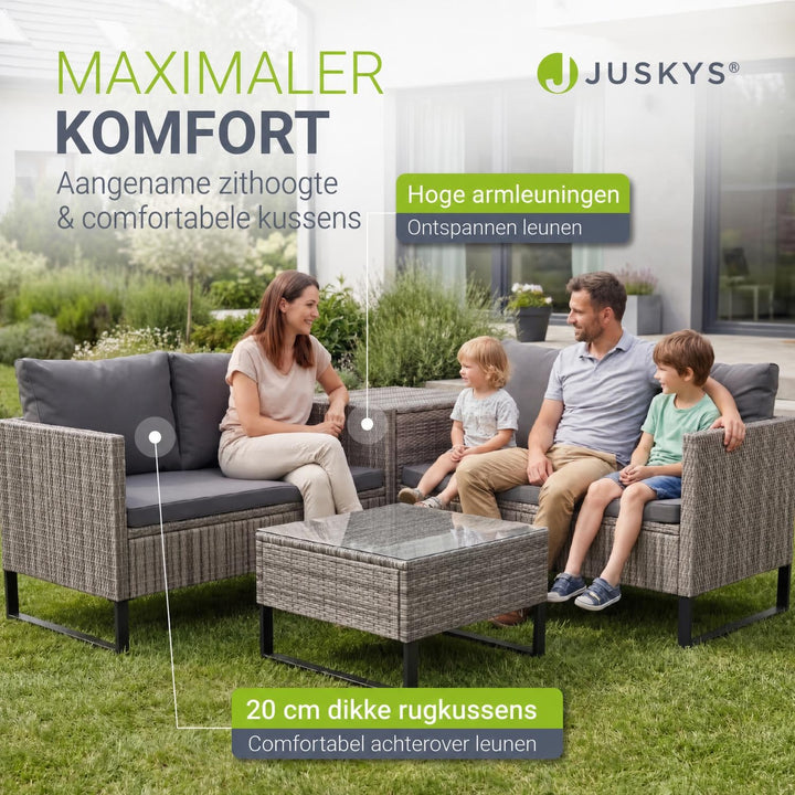 Wicker loungeset Santorini – 4 personen, modulair, kussenbox