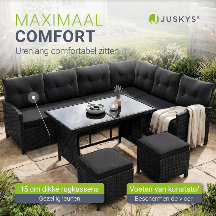 Wicker loungeset Manacor – 8 personen, hoekbank met 2 krukken