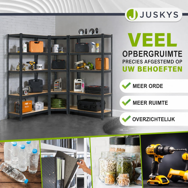 Metalen stellingkast set van 3 – Corner & 2x Basic, 15 planken