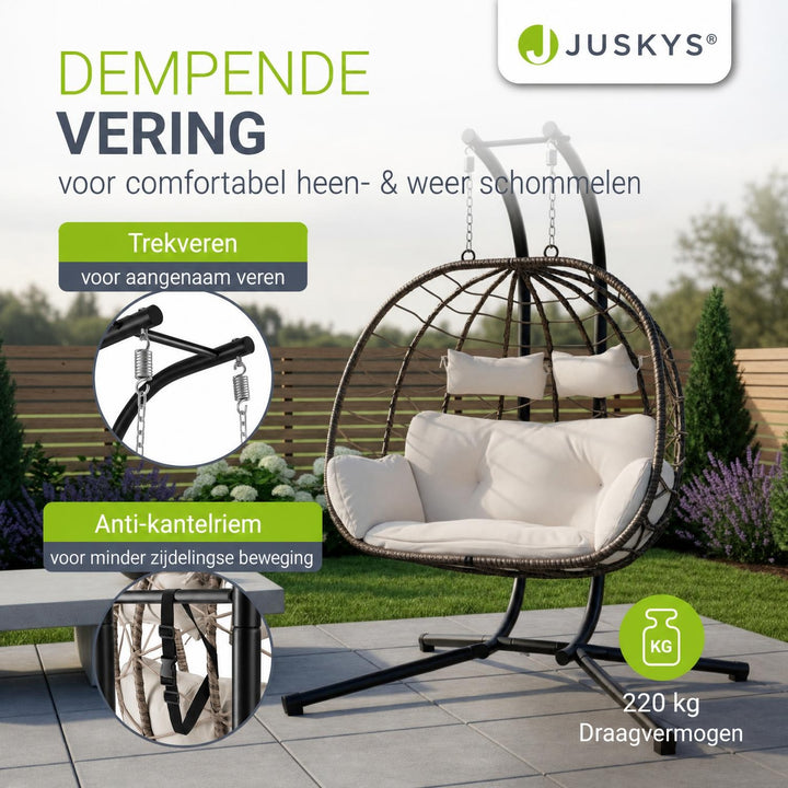 Dubbele hangstoel Aria van wicker – incl. standaard, 2 personen