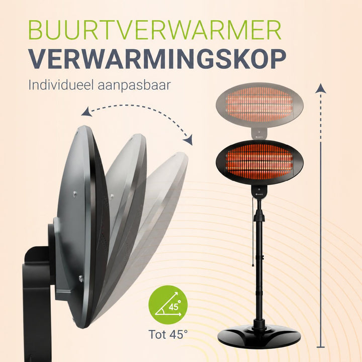 Infrarood terrasverwarmer 2000 W – 3 standen, in hoogte verstelbaar