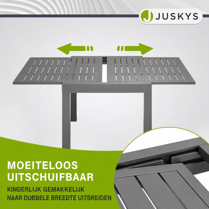 Tuintafel Laki – uitschuifbaar, aluminium, 70x70 cm