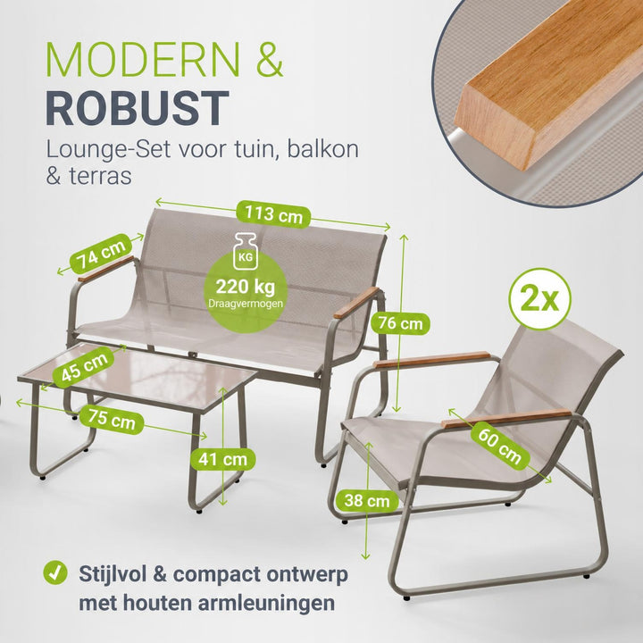 Loungeset Genua – 4-delig met 2-zitsbank, stoelen en tafel