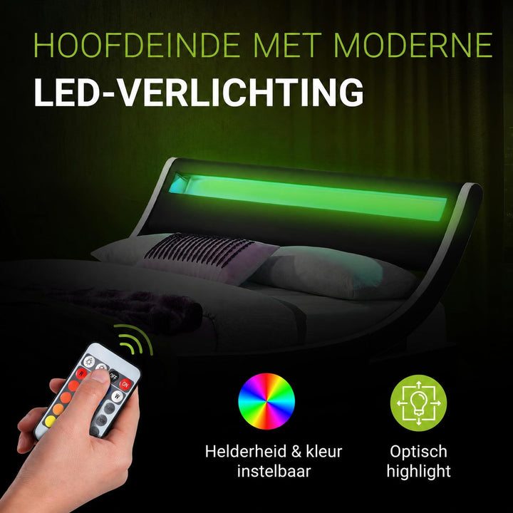 Gestoffeerd bed Valencia 140x200 cm – kunstleer met LED