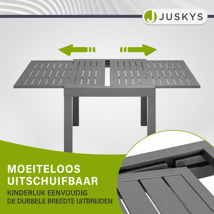 Tuintafel Laki – uitschuifbaar, aluminium, 70x70 cm