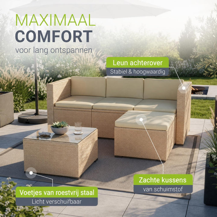Wicker loungeset Punta Cana – 3 personen, bank met glazen tafel