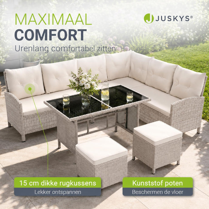 Wicker loungeset Manacor – 8 personen, hoekbank met 2 krukken