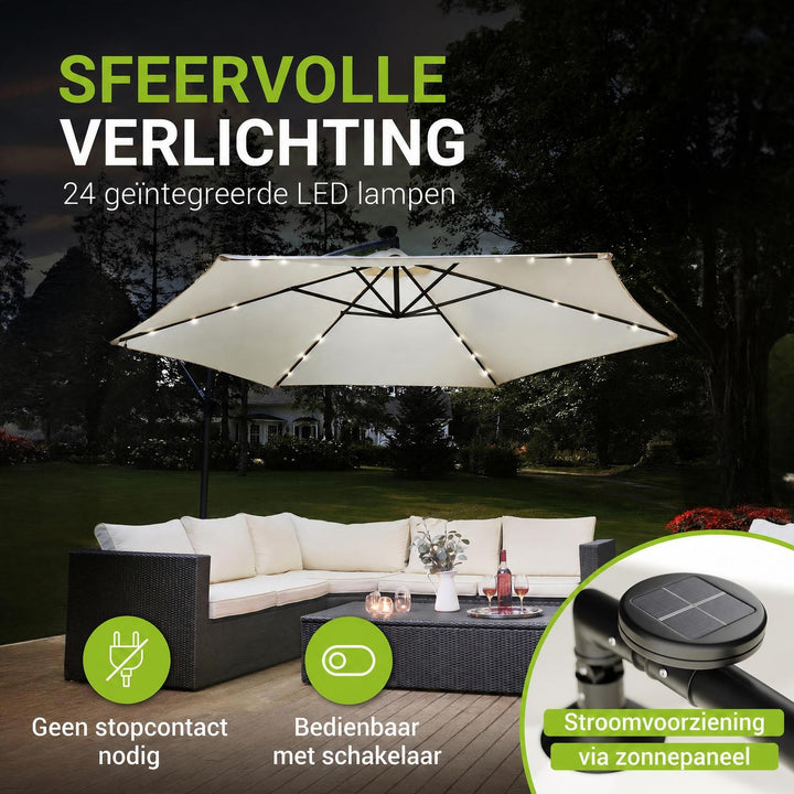 Zweefparasol Brazil 350 cm – met ledverlichting en voet