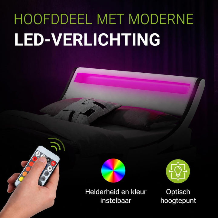 Gestoffeerd bed Valencia 140x200 cm – kunstleer met LED