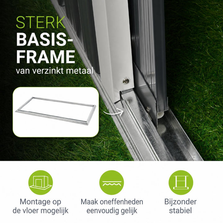 Metalen tuinhuis – verzinkt staal, lessenaarsdak, afsluitbaar