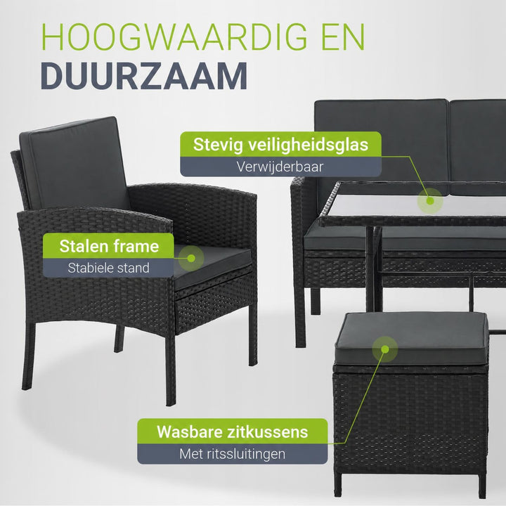 Wicker tuinset Turin – 6-delig voor 7 personen, incl. kussens