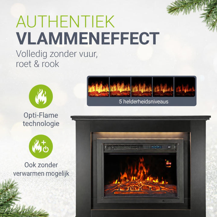 Elektrische haard met verwarming – vlameffect in meerdere standen