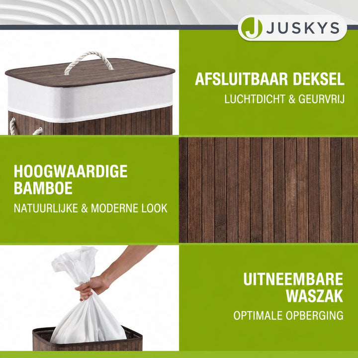 Bamboe wasmand Curly – 72 liter, met deksel en waszak