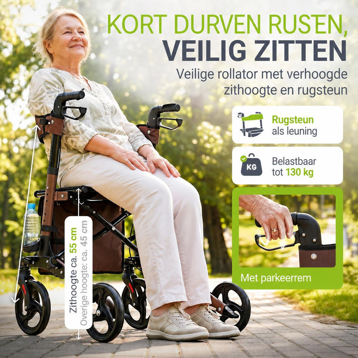 Rollator Vital van aluminium – inklapbaar, met zitje, tot 130 kg