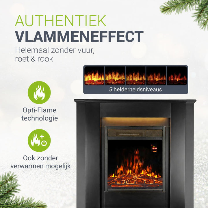Elektrische haard met verwarming – vlameffect in meerdere standen