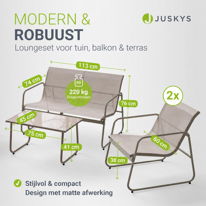 Loungeset Genua – 4-delig met 2-zitsbank, stoelen en tafel