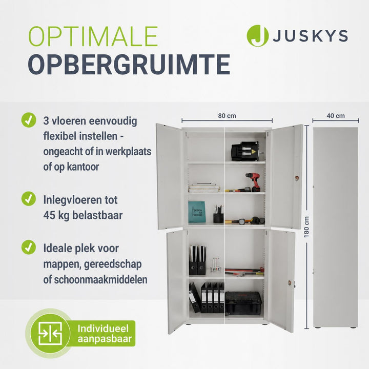 Metalen archiefkast – afsluitbaar, 3 verstelbare legplanken