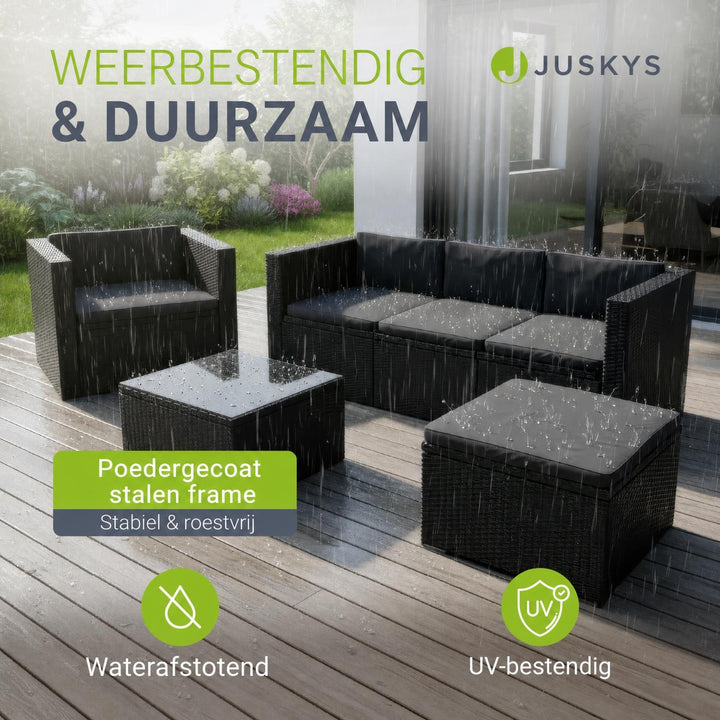 Wicker loungeset Punta Cana – 3 personen, bank met glazen tafel