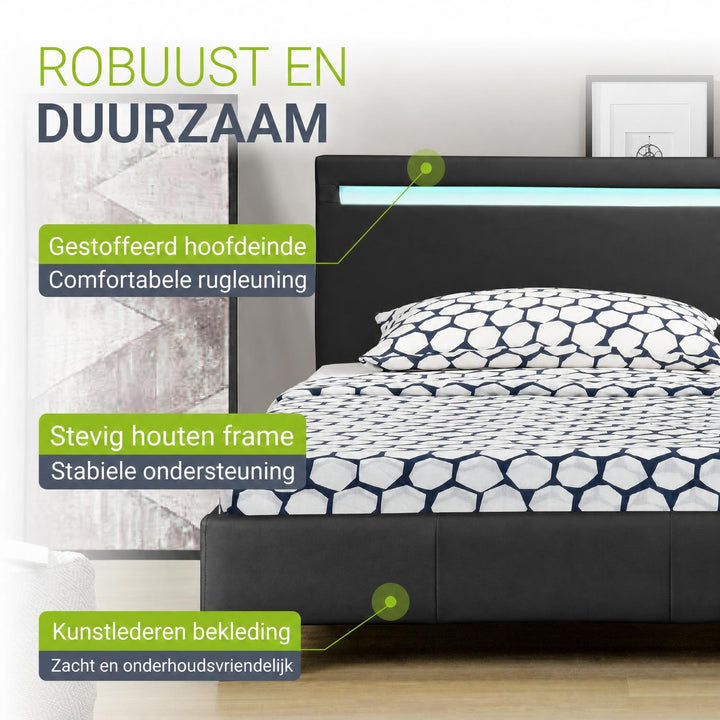Gestoffeerd bed Paris 140x200 cm – wit, met LED en lattenbodem