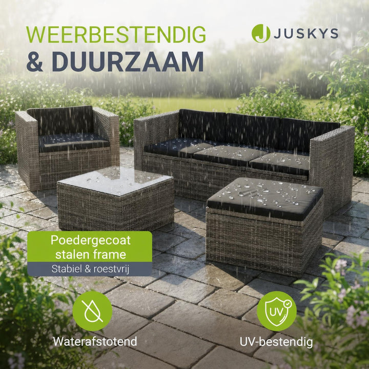 Wicker loungeset Punta Cana – 3 personen, bank met glazen tafel