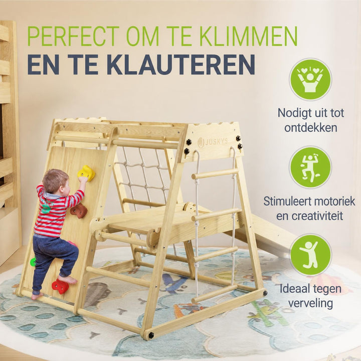 Indoor klimrek voor kinderen – met glijbaan, klimwand en ringen