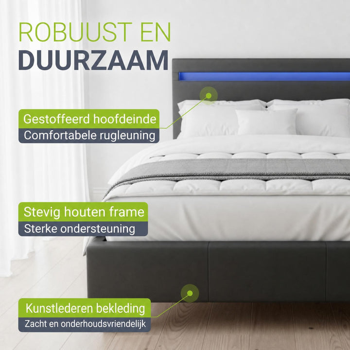 Gestoffeerd bed Paris 140x200 cm – wit, met LED en lattenbodem