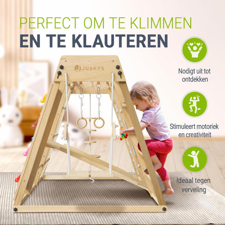 Indoor klimrek voor kinderen – met glijbaan, klimwand en ringen