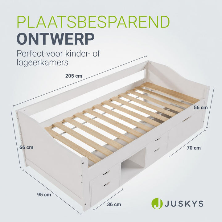 Opbergbed Nalu – 90x200 cm, 5 lades en lattenbodem